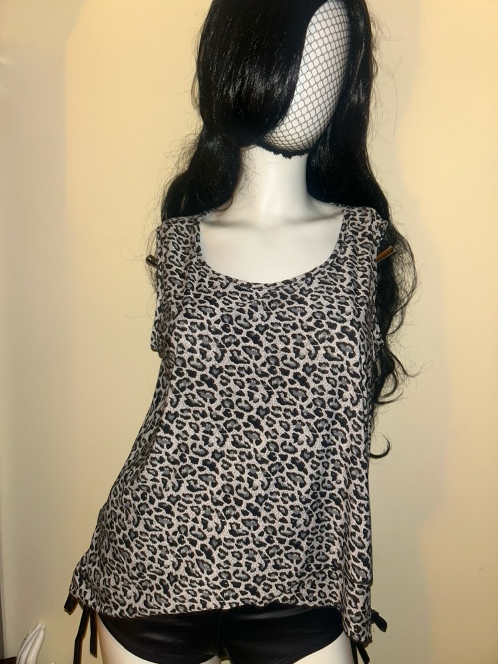 Women's Leopard Print Scoop Neck Tank Top - Black/Grey
